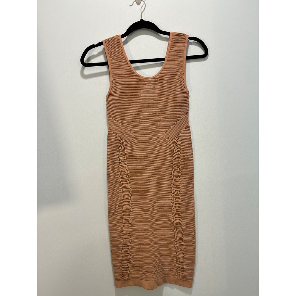 Aura Ribbed Bodycon Tank Dress Tan Ruched Seamless L/XL - Picture 2 of 3